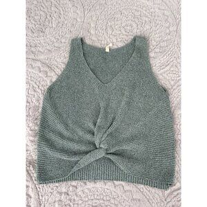 Knot Front Sleeveless Knit Tank Top - Green